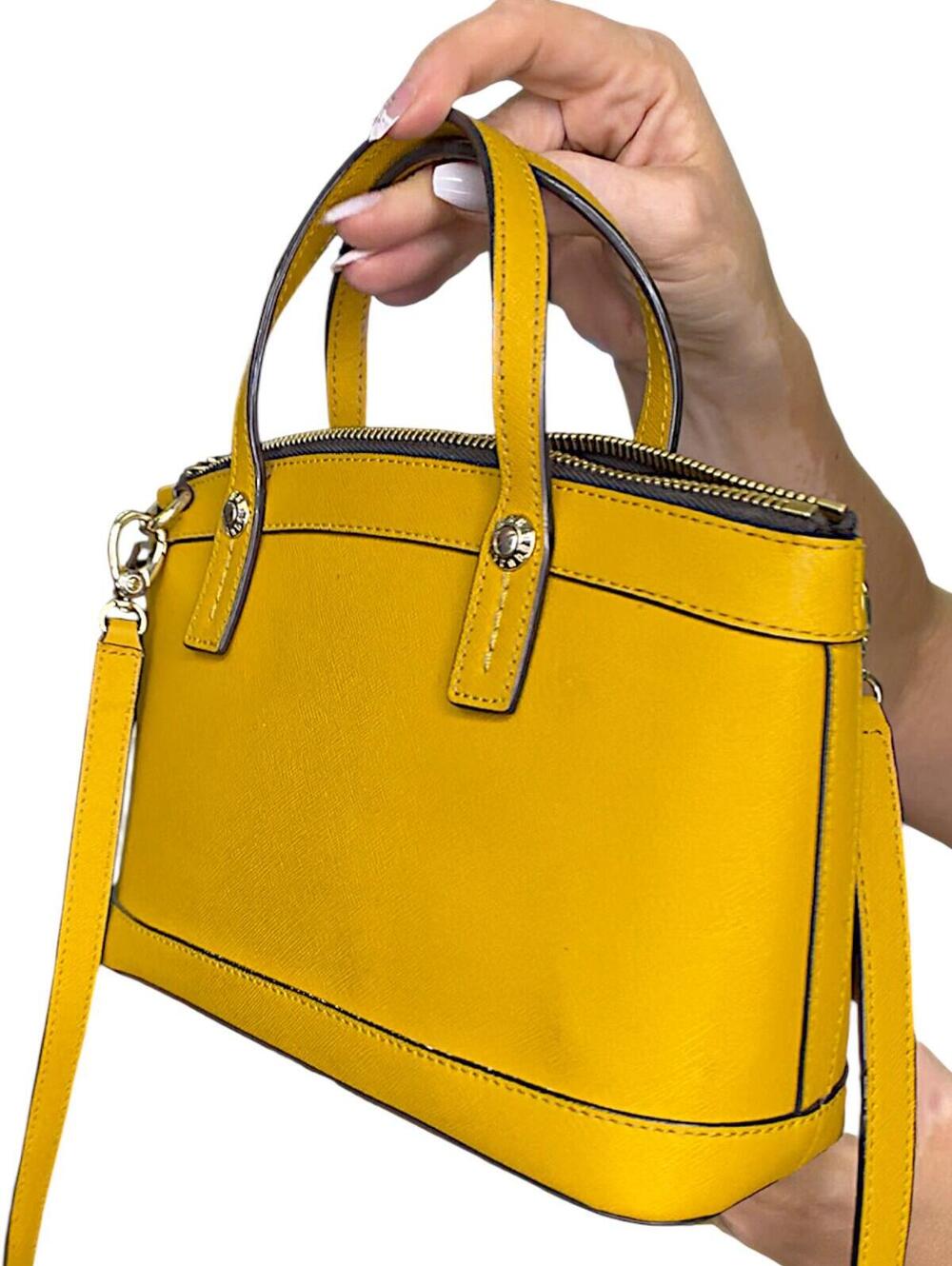 Henri Bendel Rare West 57th Crystal Satchel Crossbody Yellow Saffiano Leather - Picture 3 of 9